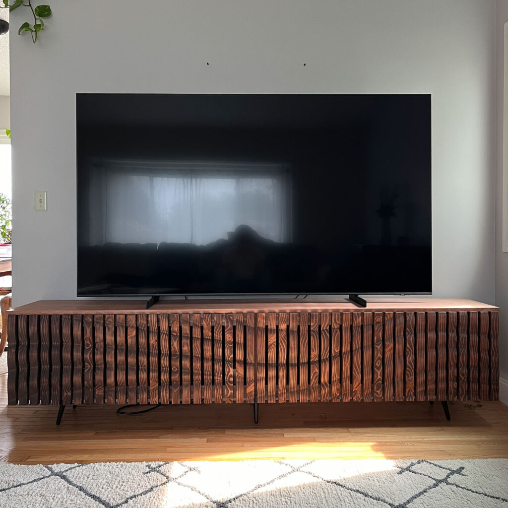 wooden wave slat entertainment center